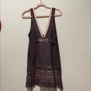 Free People Women's Brown Linen/ Cotton Sun Dress. Cute/ Pretty/ Summery Size 10